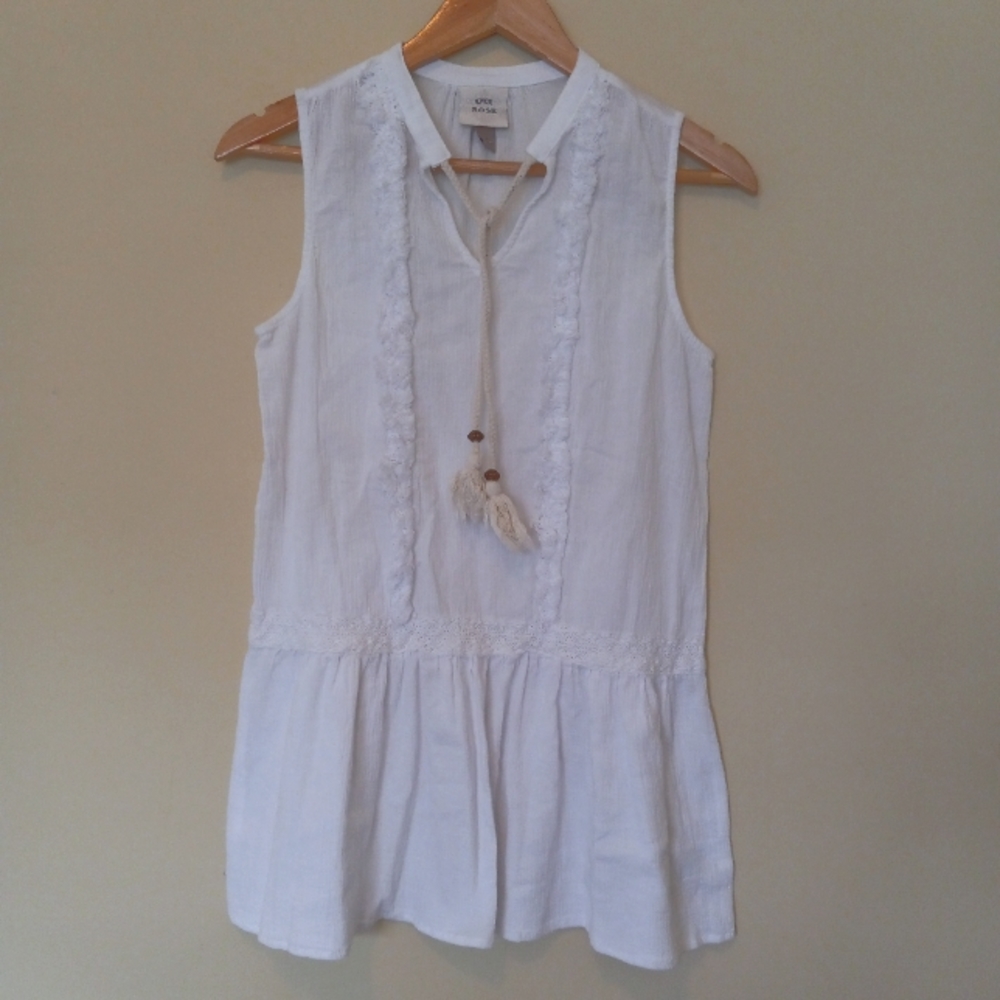 KNOX ROSE white cotton boho tunic top Size Small